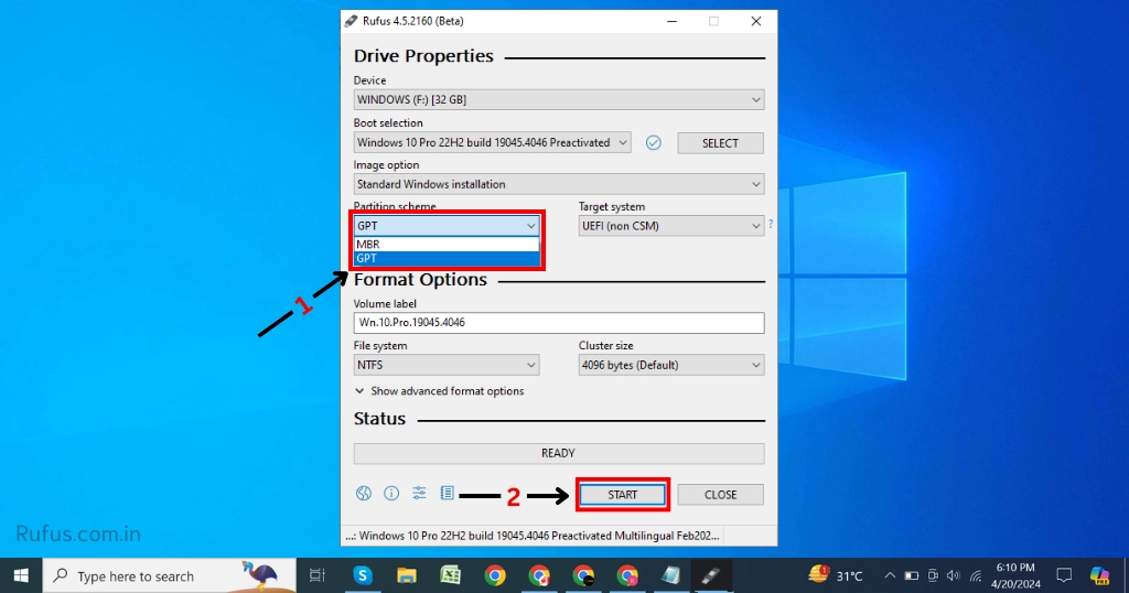 Select Partition Scheme and Start