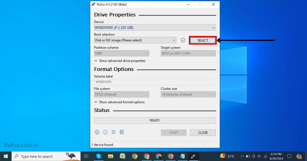 Select the Windows 10 ISO file